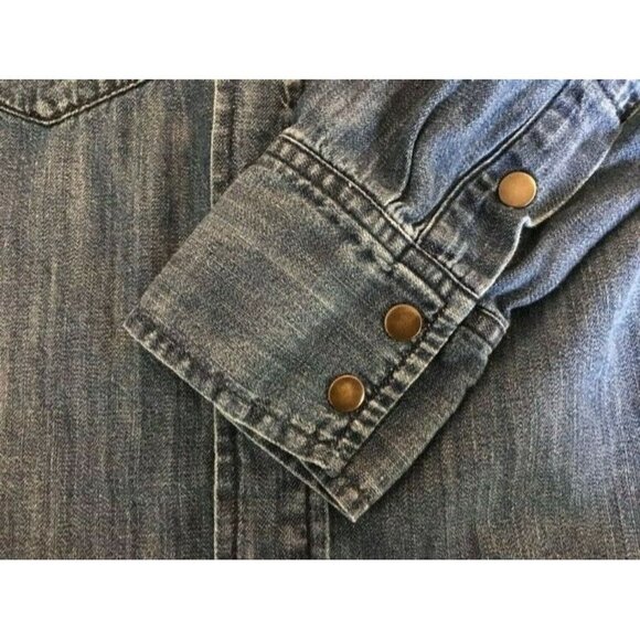 MADEWELL Denim Blue Jean Shirt Womens Size XS Western Cowgirl Fit Snaps - Picture 7 of 9